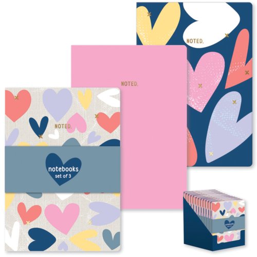 A6 Notebook Set of 3, Hearts