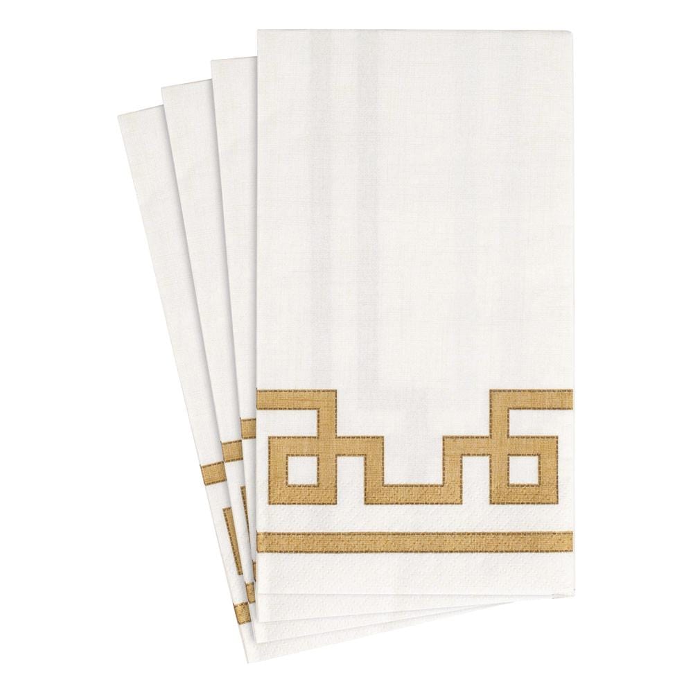 Caspari Rive Gauche Gold & White Guest Napkins 15pk