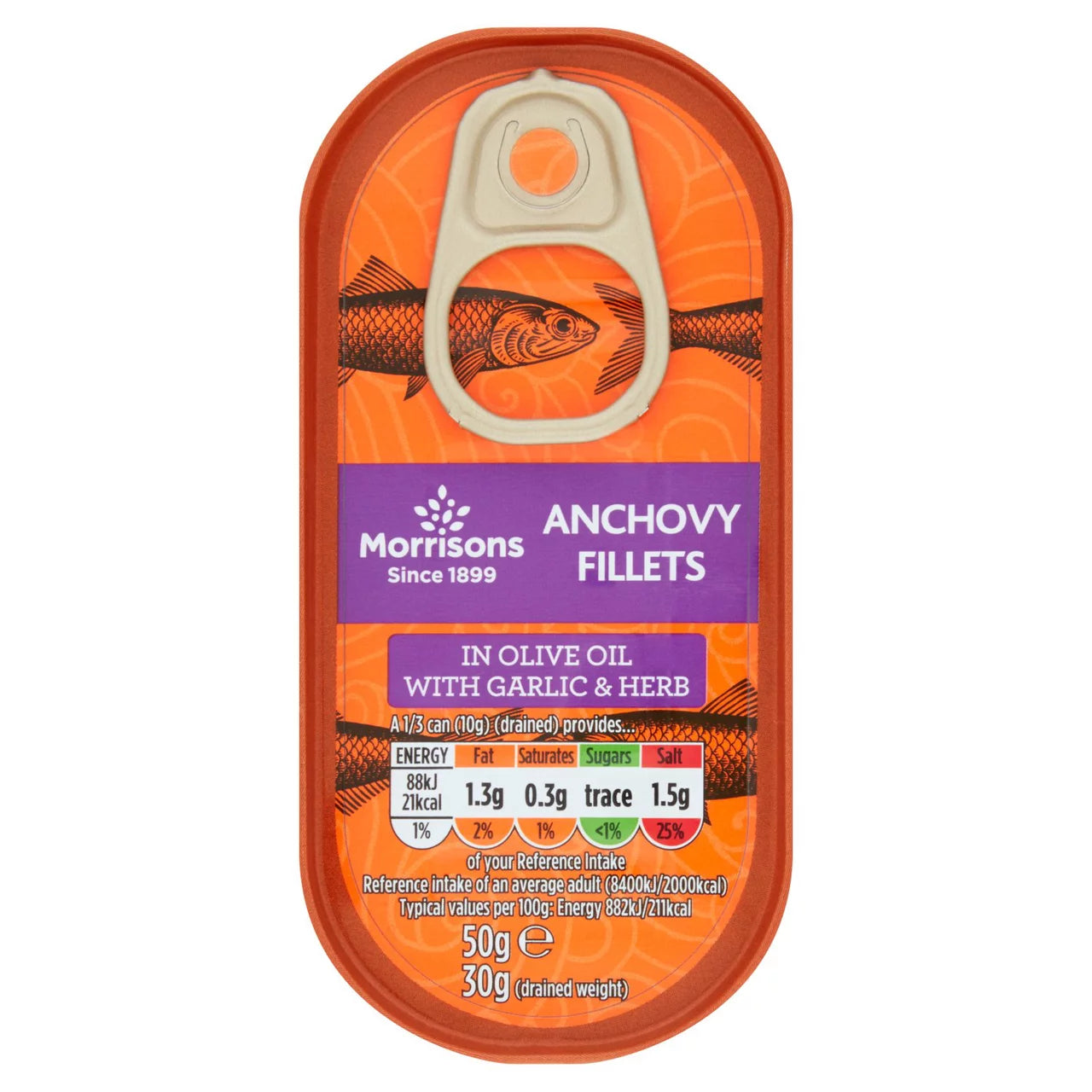 Morrisons Anchovy Fillets In Olive Oil With Garlic & Herb 50g