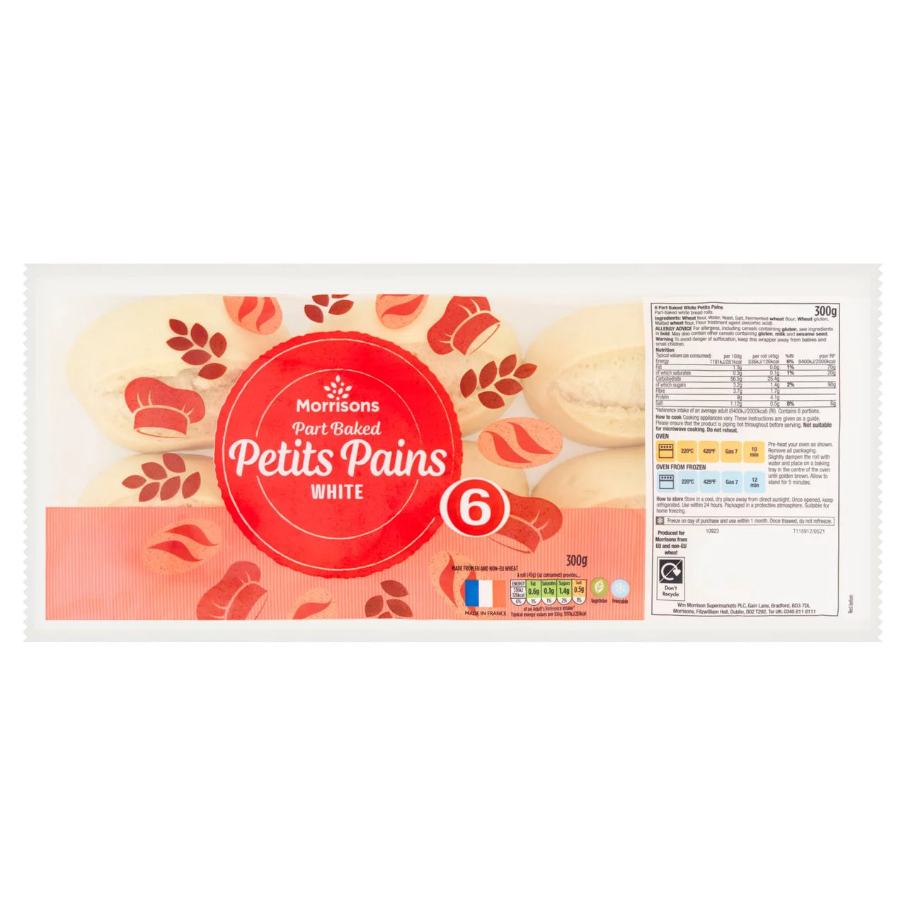 Morrisons 6 Part Bake White Rolls