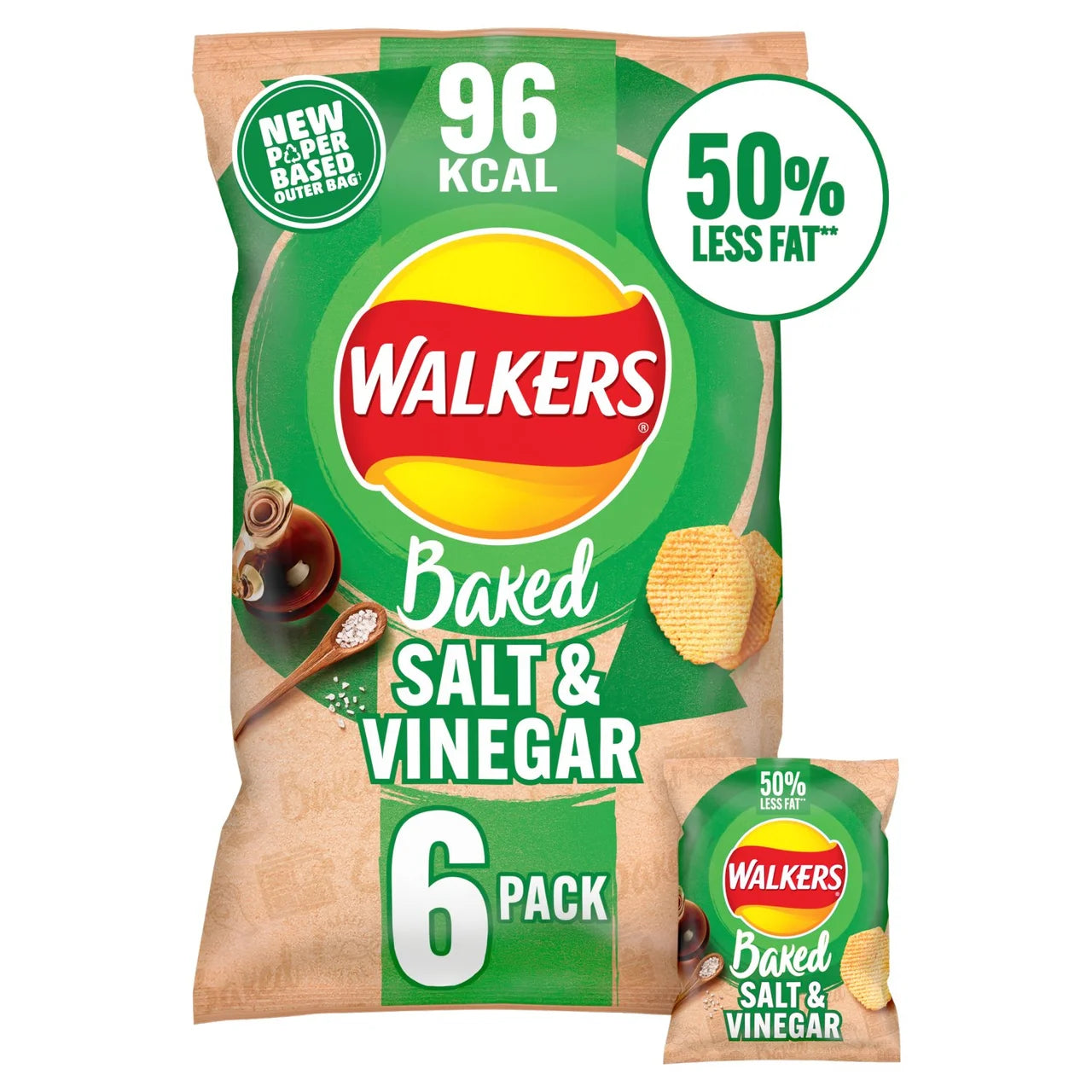 Walkers Oven Baked Salt & Vinegar Crisps 6 x 22g