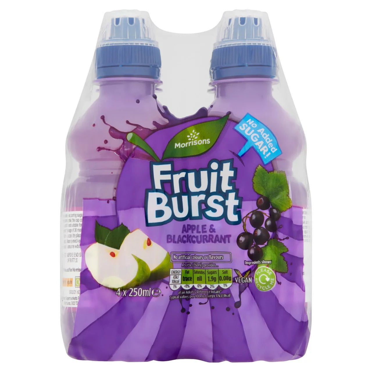 Morrisons No Added Sugar Apple & Blackcurrant Juice Drink 4 x 250ml