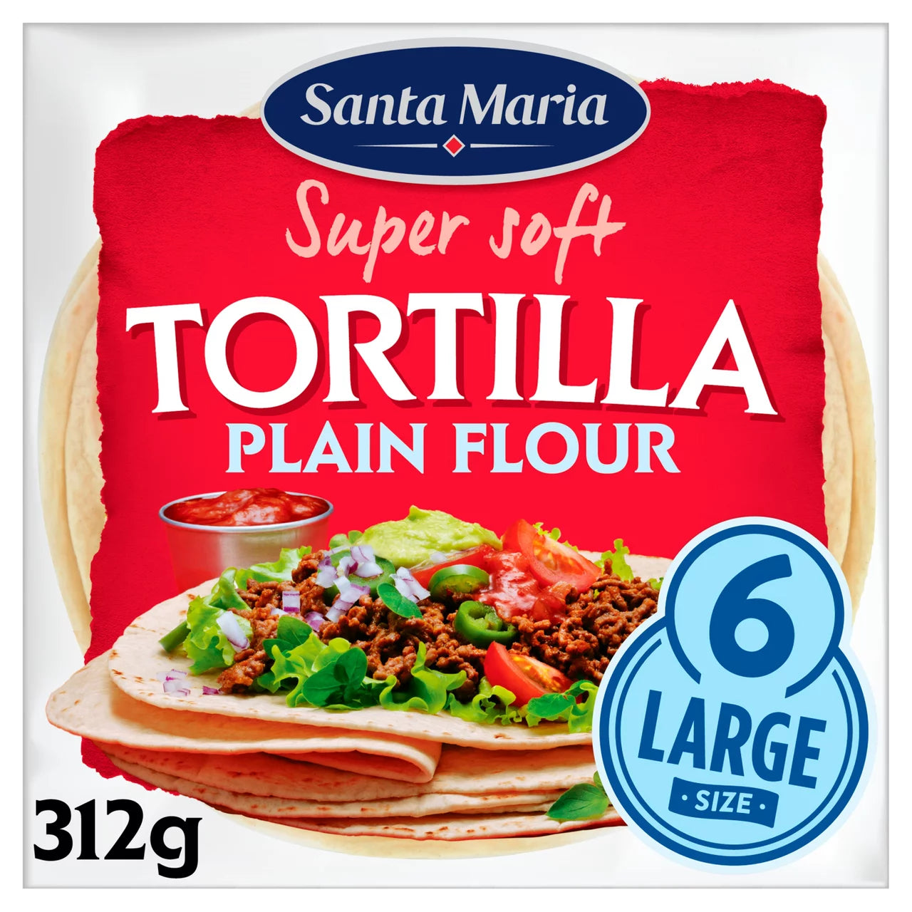 Santa Maria 6 Large Plain Soft Flour Tortilla 312g