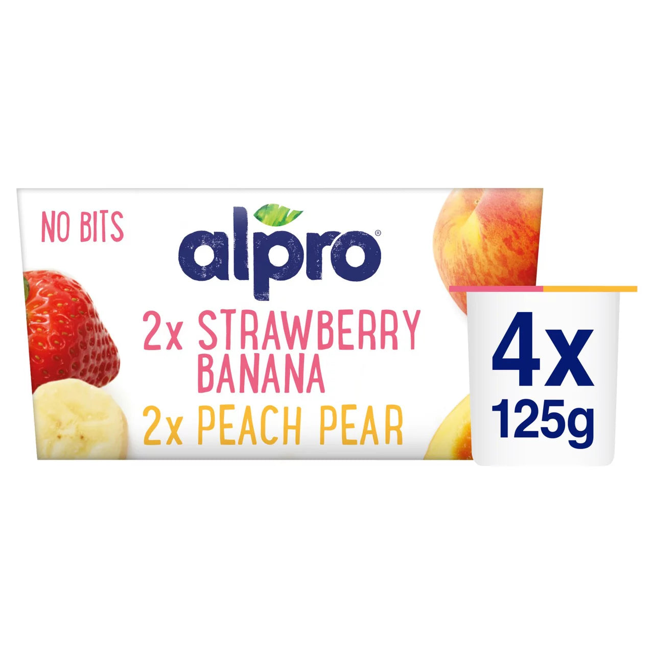 Alpro No Bit Strawberry Banana & Peach Pear Yoghurt Alternative 4 x 125g