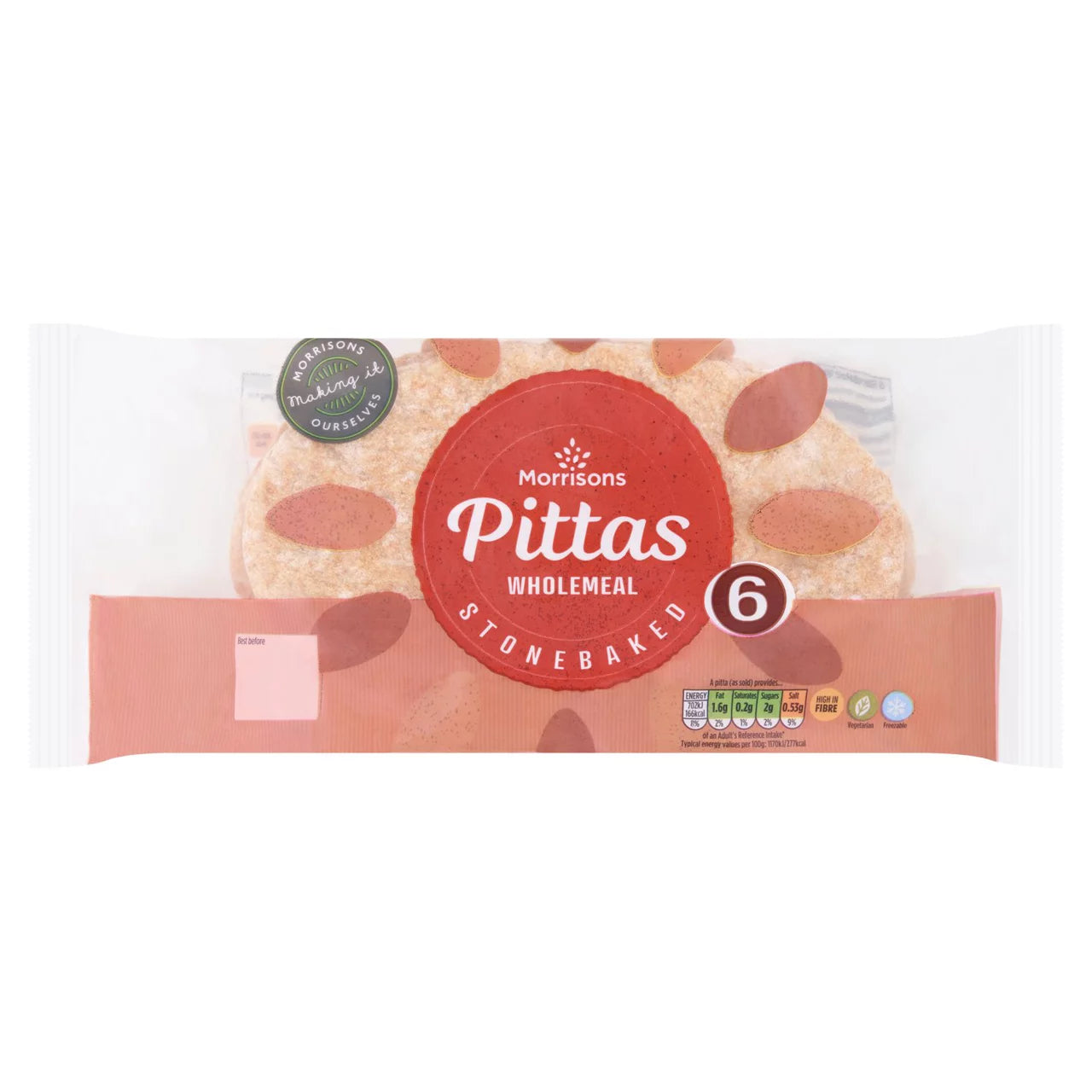 Morrisons Stonebaked Wholemeal Pittas 6pk