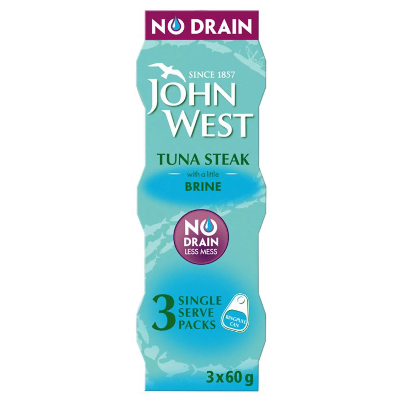 John West No Drain Tuna Steak in Brine 3 x 60g