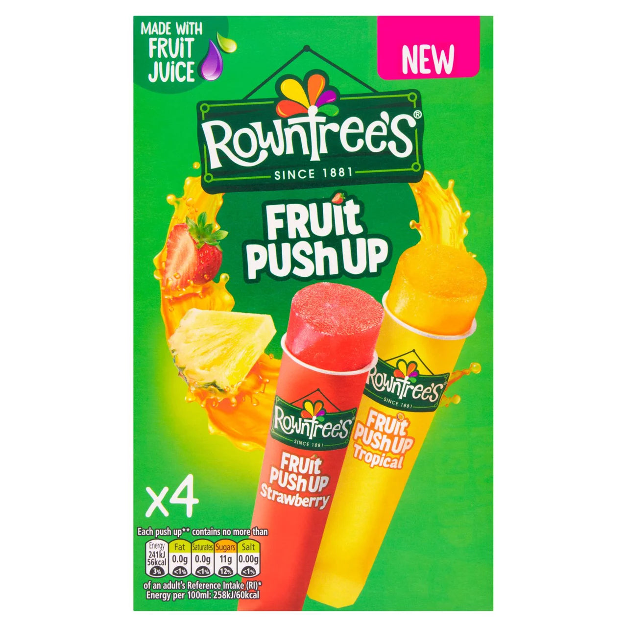 Rowntrees Fruit Pastille Push Ups Strawberry & Tropical 4 x 90ml