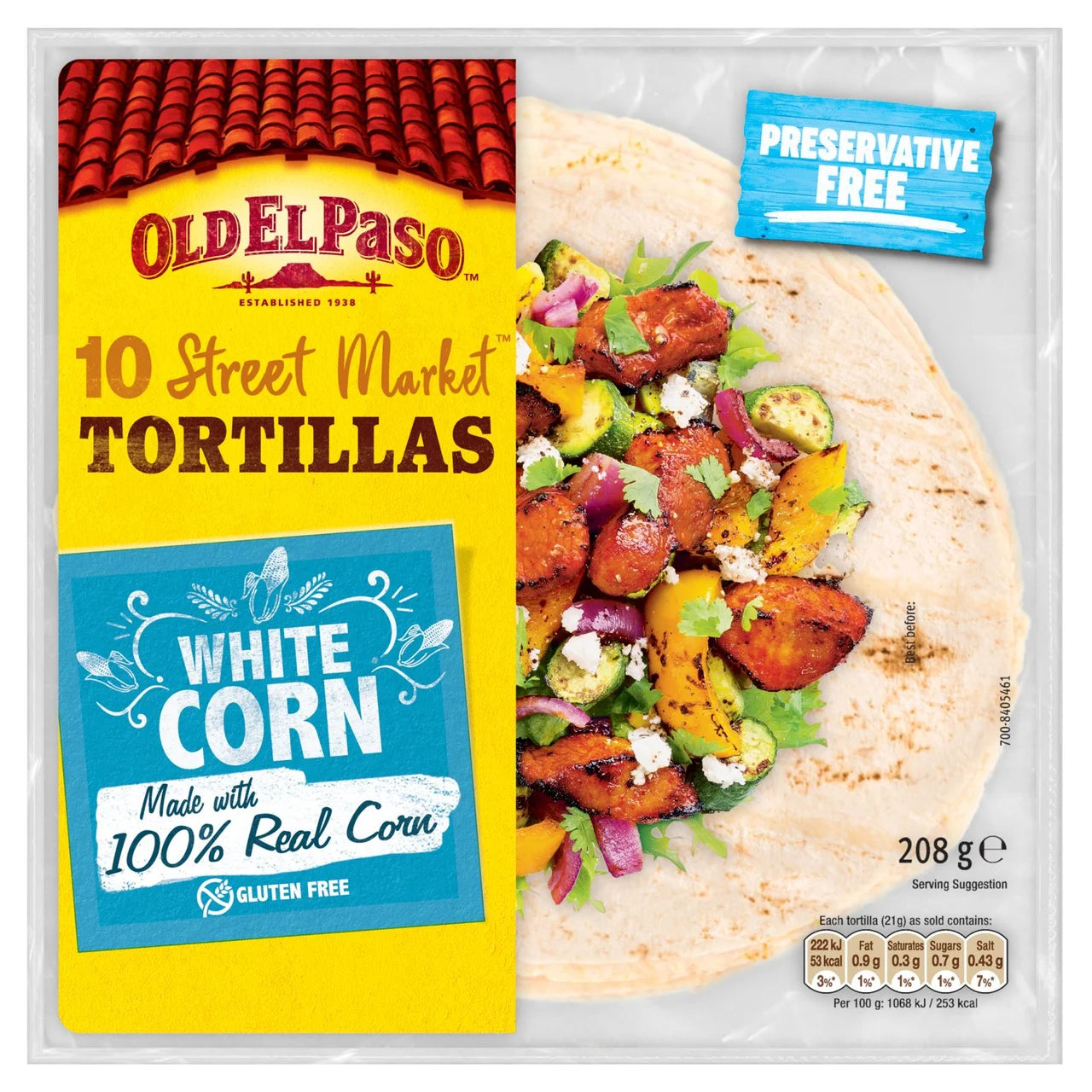 Old El Paso 10 Street Market White Corn Tortillas 208g