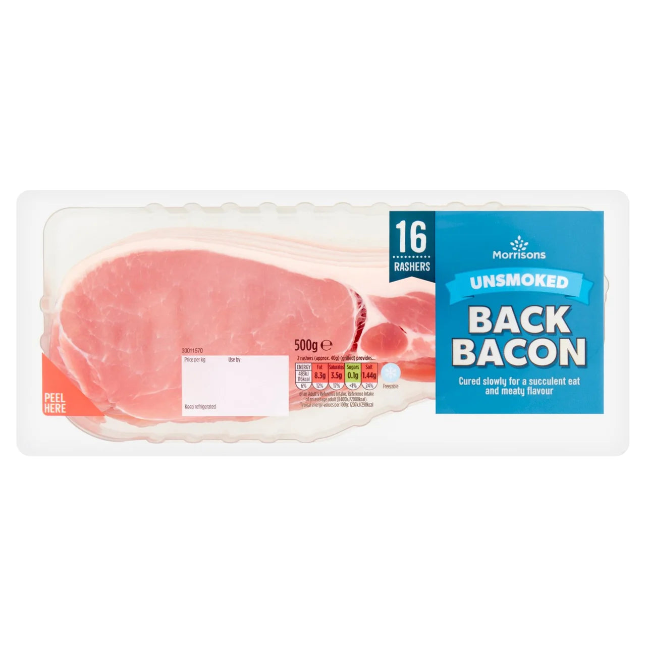 Morrisons 16 Rashers Unsmoked Back Bacon 500g