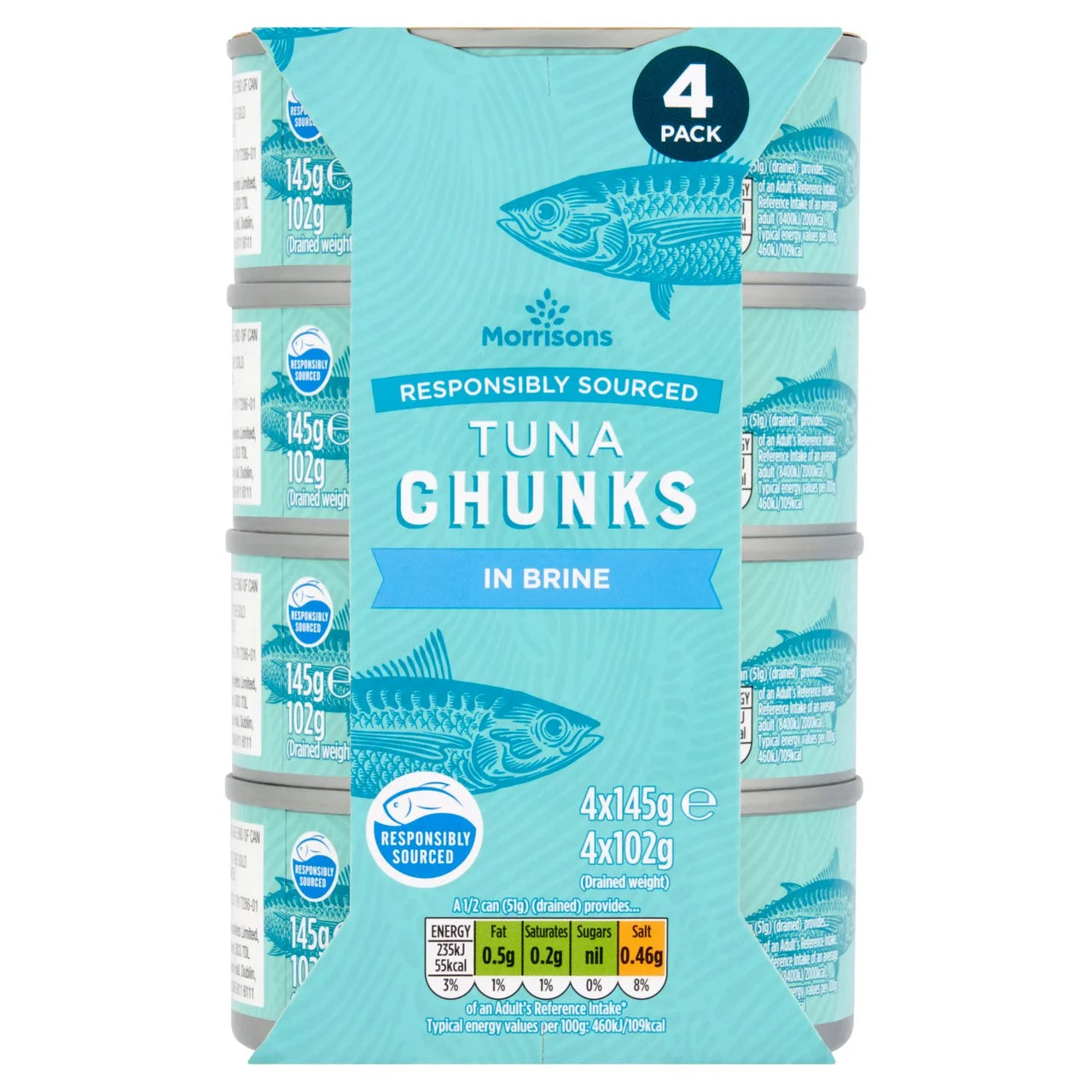 Morrisons Fad Free Tuna Chunks In Brine 4 x 145g