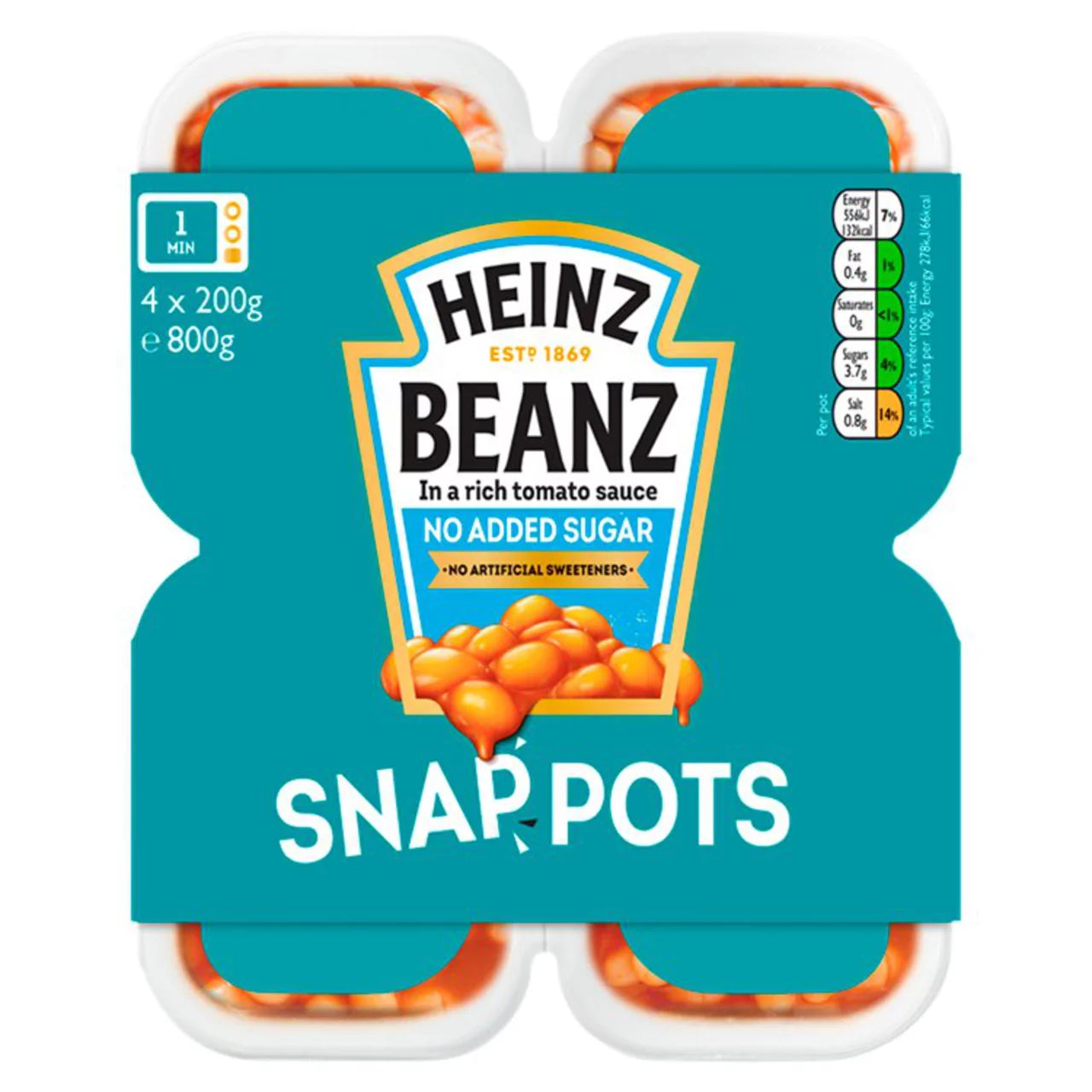 Heinz Beanz No Sugar Snap Pots 4 x 200g