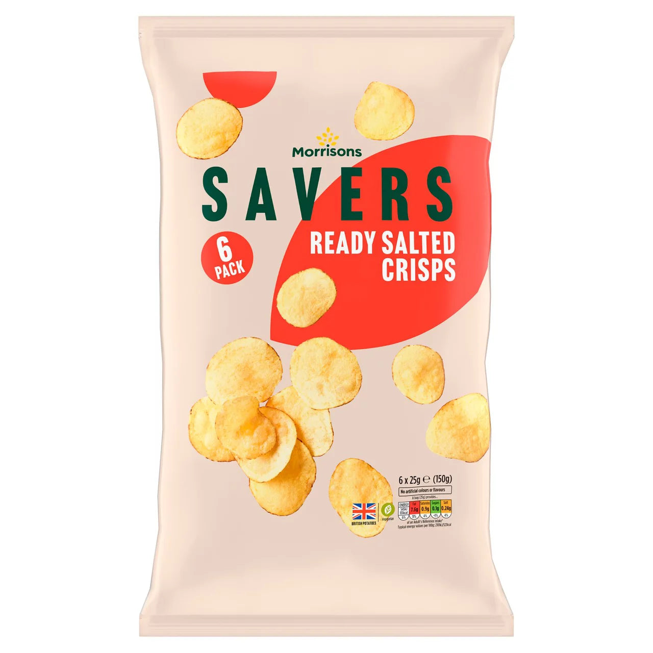 Morrisons Savers Crisps Ready Salted 6 x 25g