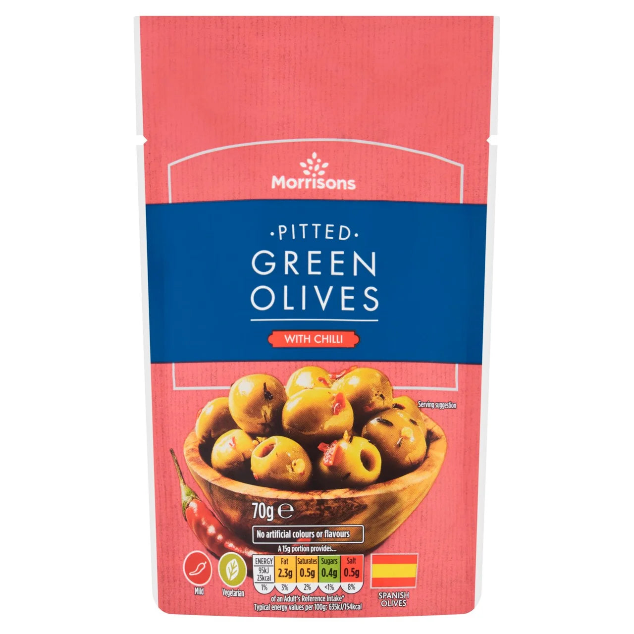 Morrisons Pitted Green Olives With Chilli 70g