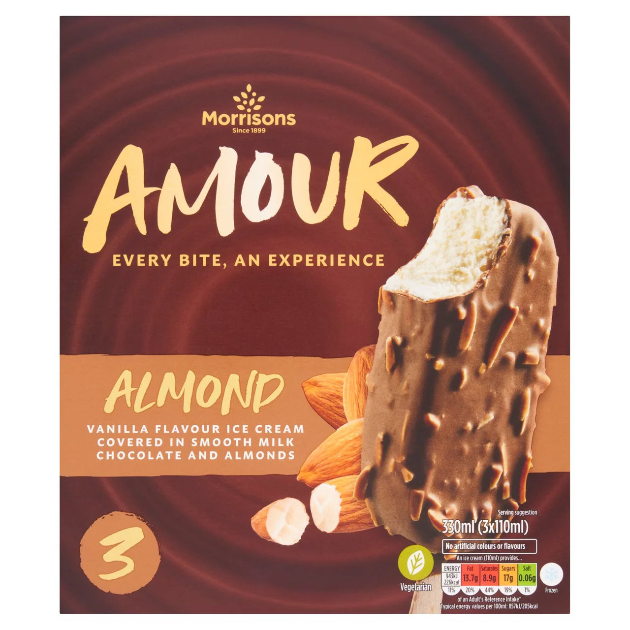Morrisons Milk Chocolate Almond Amour 3 x 110ml