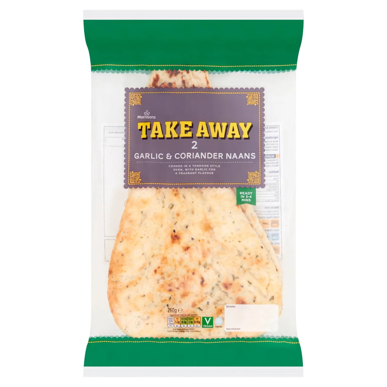 Morrisons Naan Garlic & Coriander 2pk