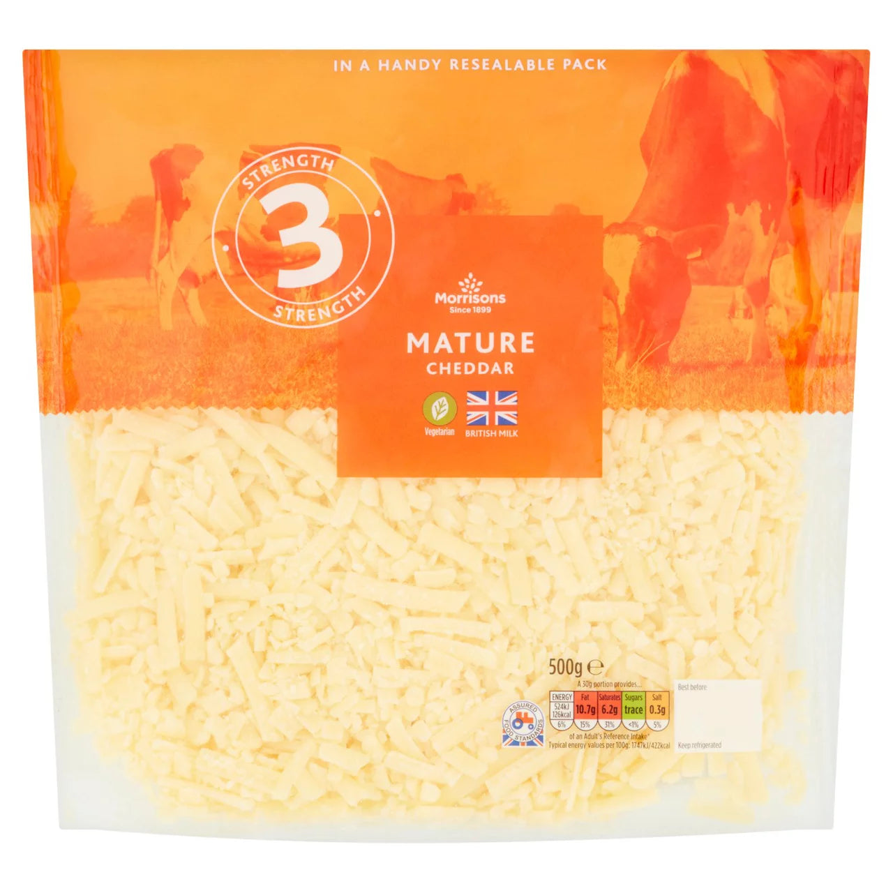 Morrisons Grated Mature White Cheddar 500g