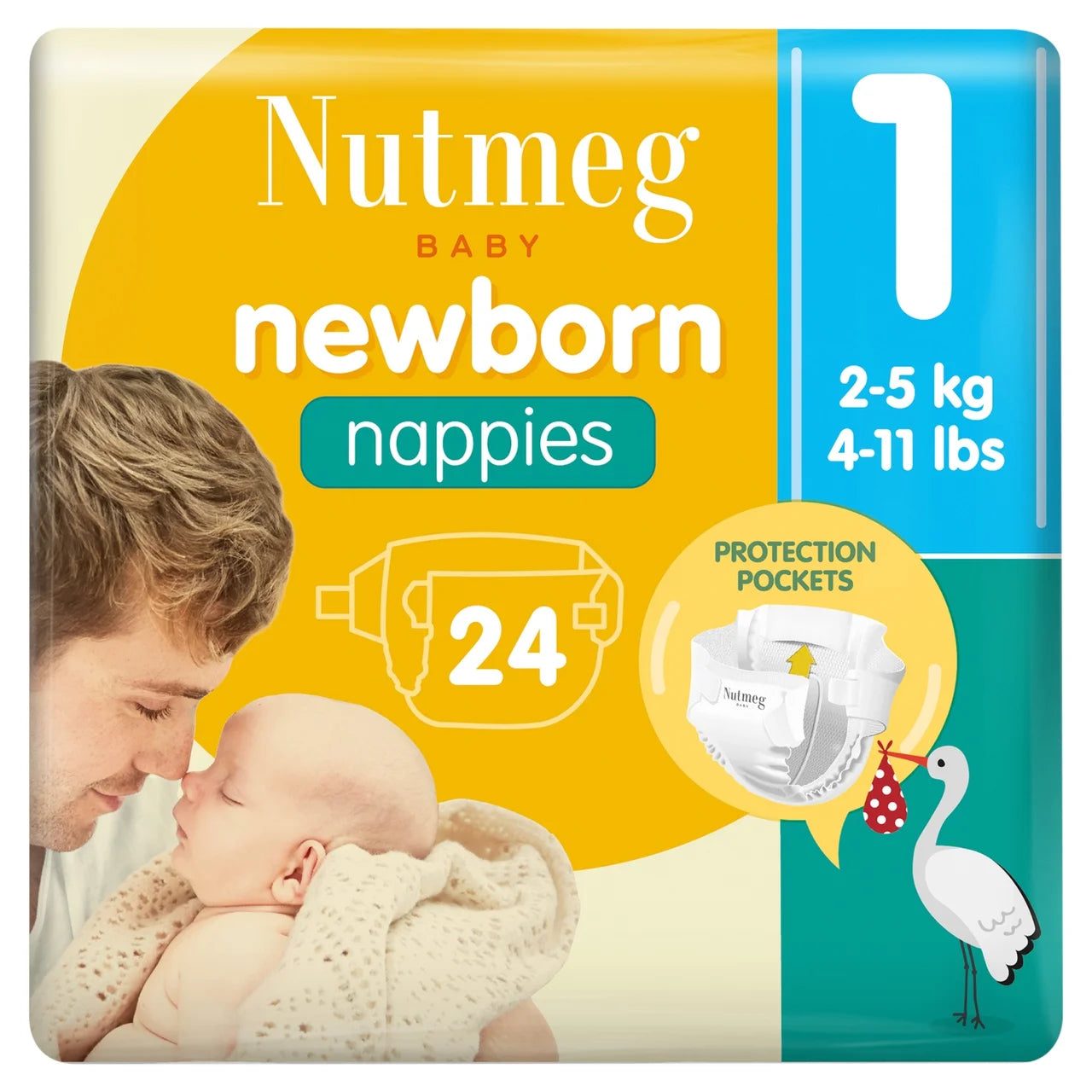 Nutmeg Newborn Nappies Size 1 25pk