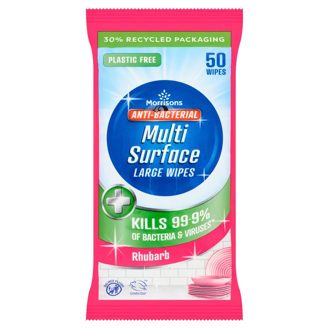 Morrisons Antibacterial Multi Surface Rhubarb Wipes 50pk