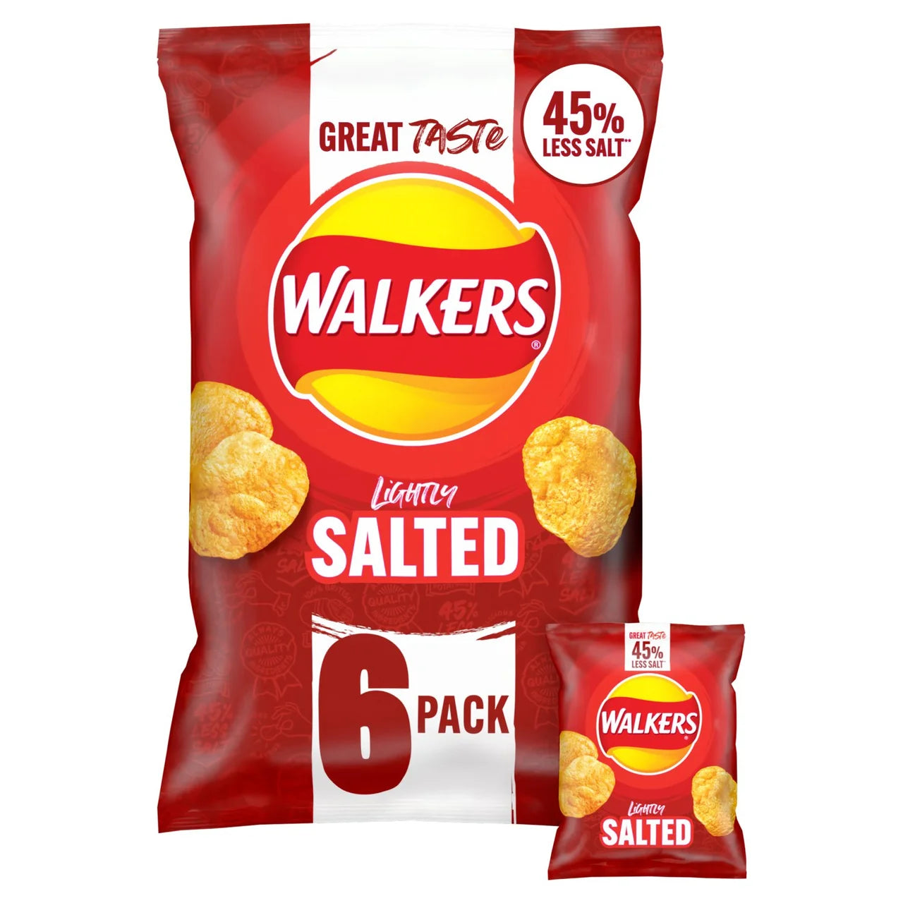Walkers 45% Less Salt Lightly Salted Crisps 6 x 25g