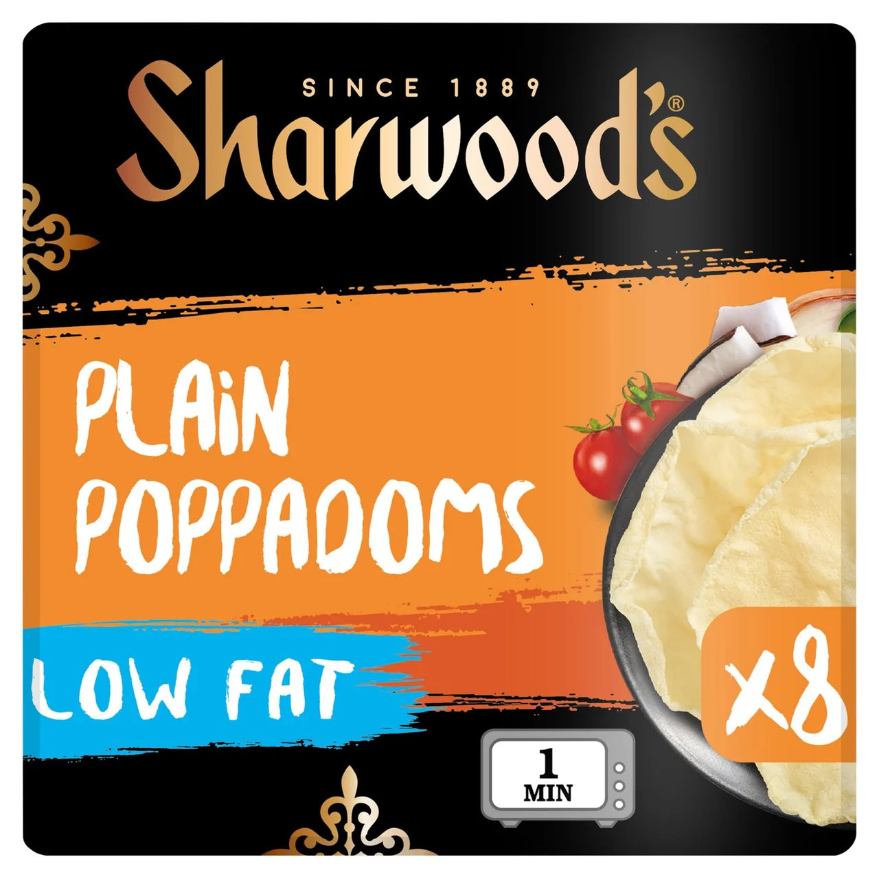 Sharwoods Plain Poppadoms 8 Pk Low Fat