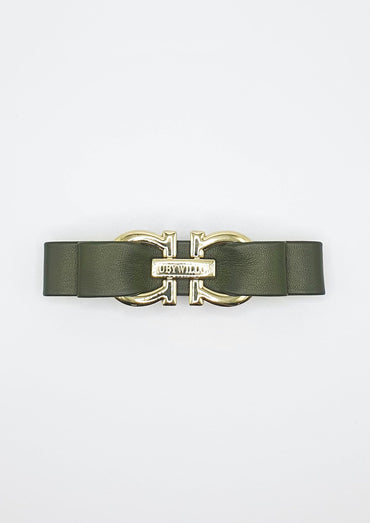 RW-Valentina Khaki Green Faux Leather Buckle Barrette Hair Clip