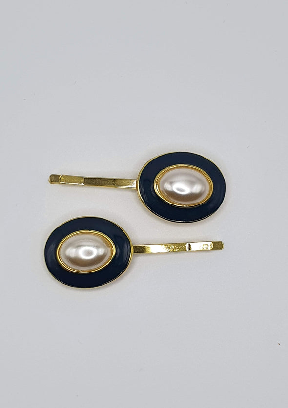 Freya - Navy Pearl Hair Slides