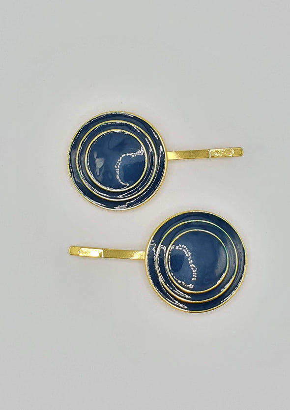 Amber - Navy Circles Hair Slides