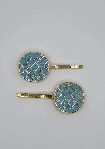 Macie - Pale Blue Honeycomb Disc Hair Slides