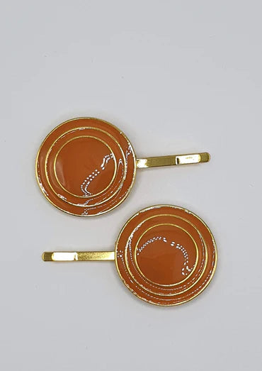 Amber - Orange Circles Hair Slides