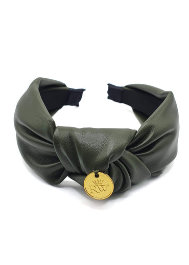 RW Monica - Olive Faux Leather Knot Hairband