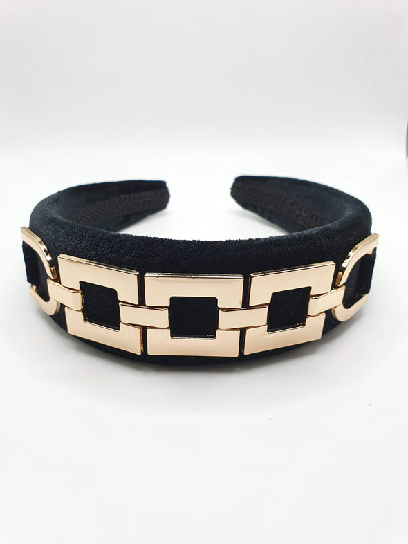 RW Gianna - Black Square Chain Velvet Hairband