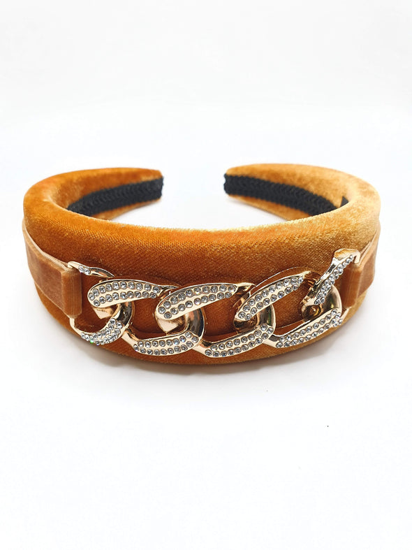 RW Gemma - Burnt Orange Diamante Chain Velvet Hairband