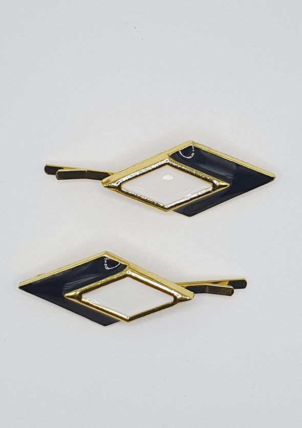 RW Eva - Black, White & Gold Enamel Hair slides