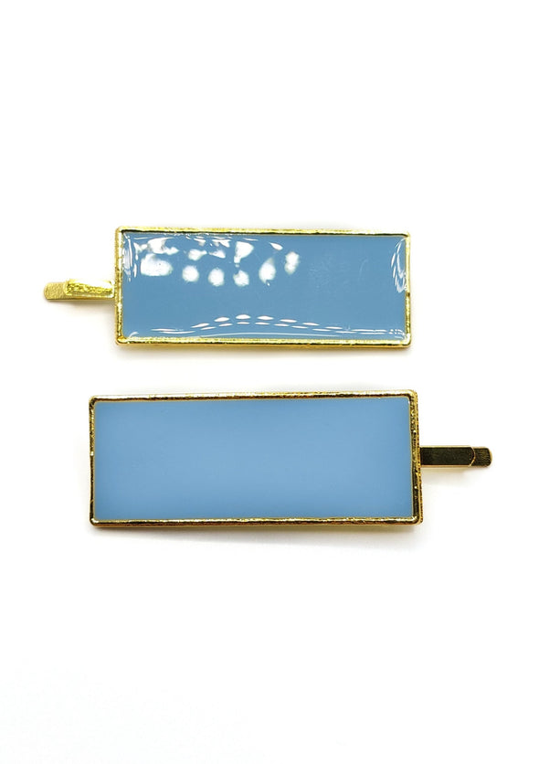 RW Ada - Pale Blue/Gold Rectangle Hair Slides