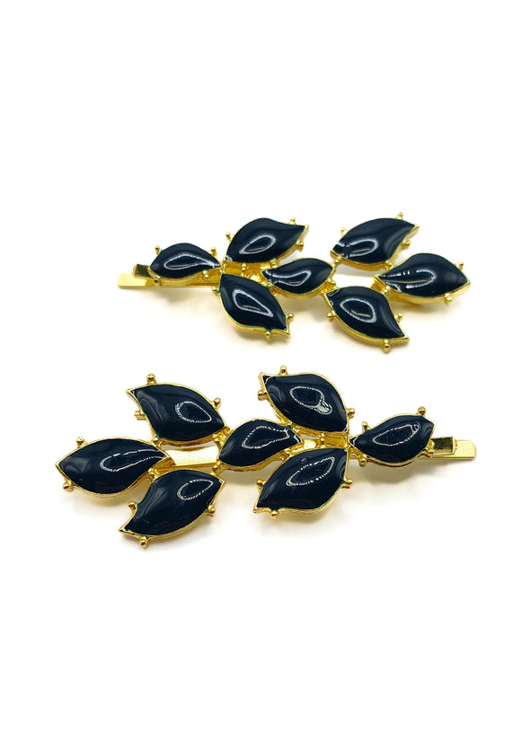 Navy Leaves Hair Slides