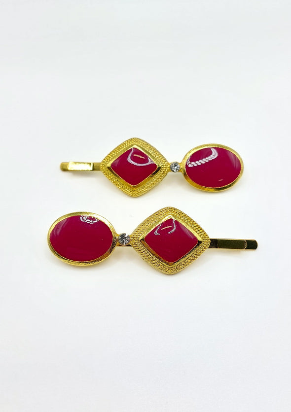 RW Mabel - Magenta & Gold Oval Hair Slides