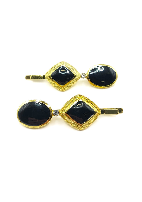 Mabel - Black & Gold Oval Hair Slides