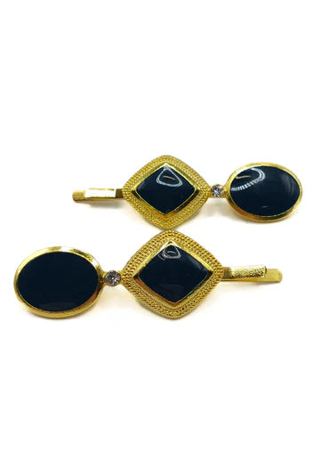 Mabel - Navy & Gold Oval Hair Slides