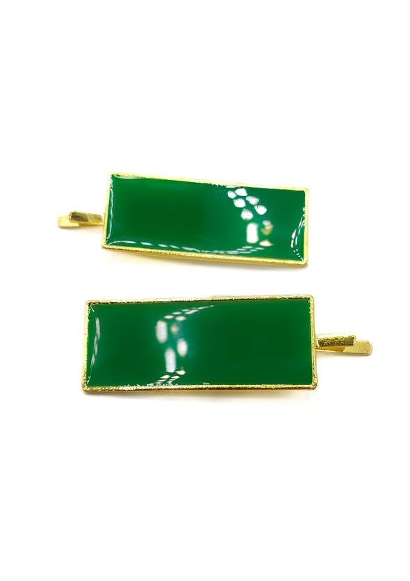 Emerald Green/Gold Rectangle Hair Slides