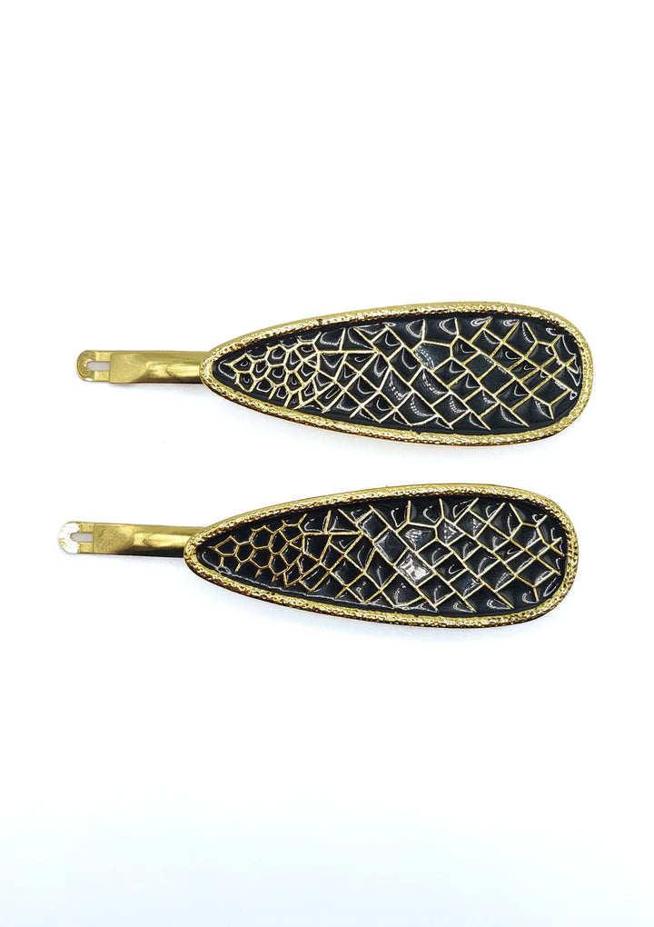 RW Evelyn - Black Teardrop Honeycomb Hair Slides