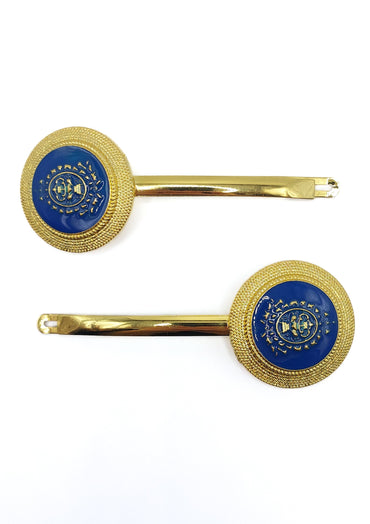 RW-Aquilla Royal Blue Shield Design Hair Slides