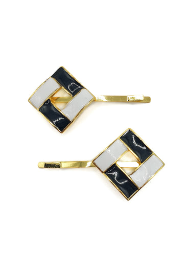 RW-Martha Black & White Square Hair Slides