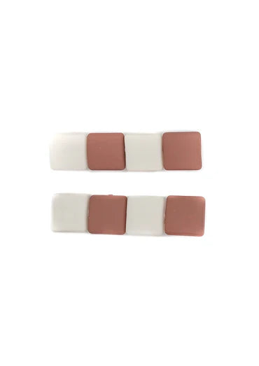 RW Evania - Brown & Cream Acrylic Square Crocodile Clips