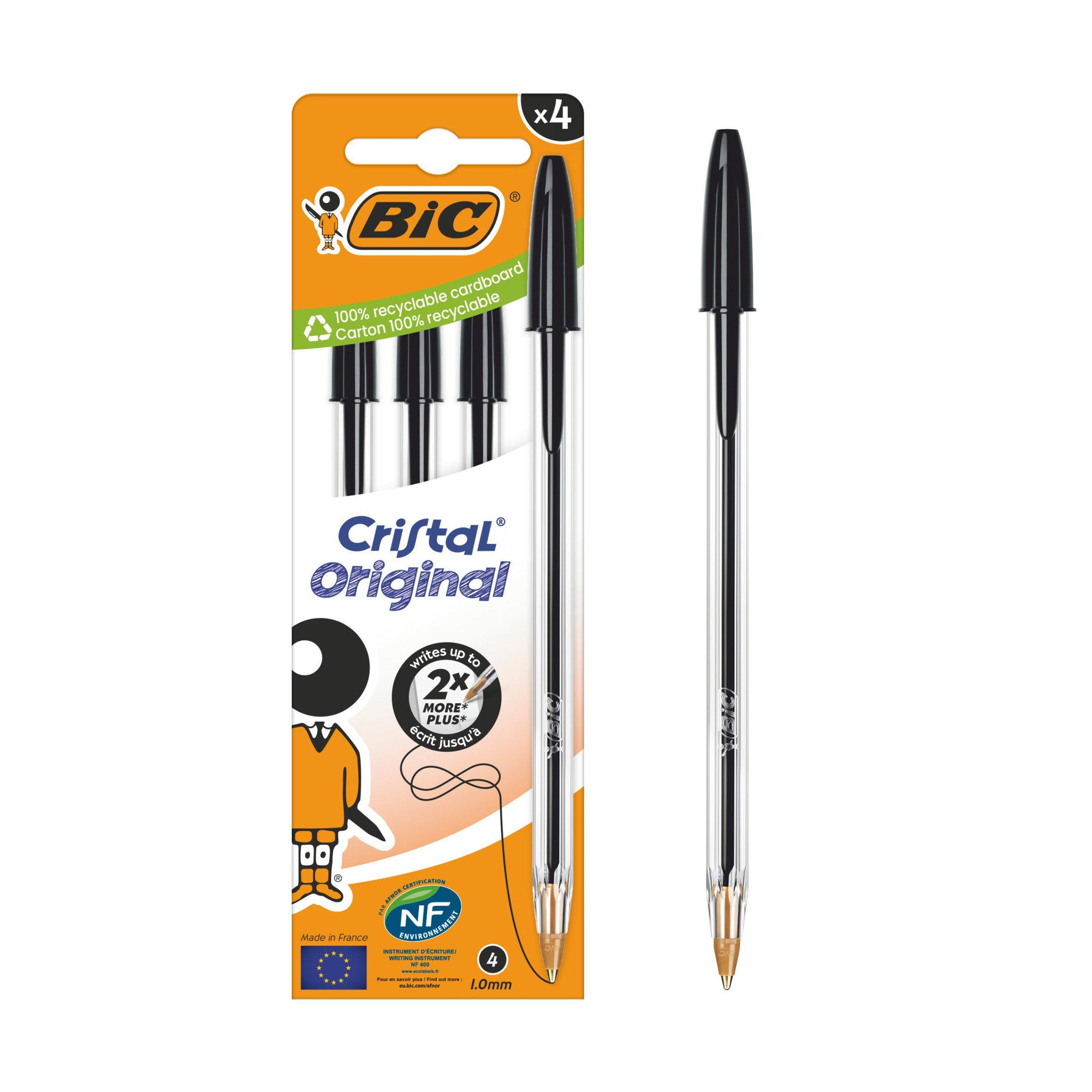 BIC Cristal Original Black Pens, 4pk