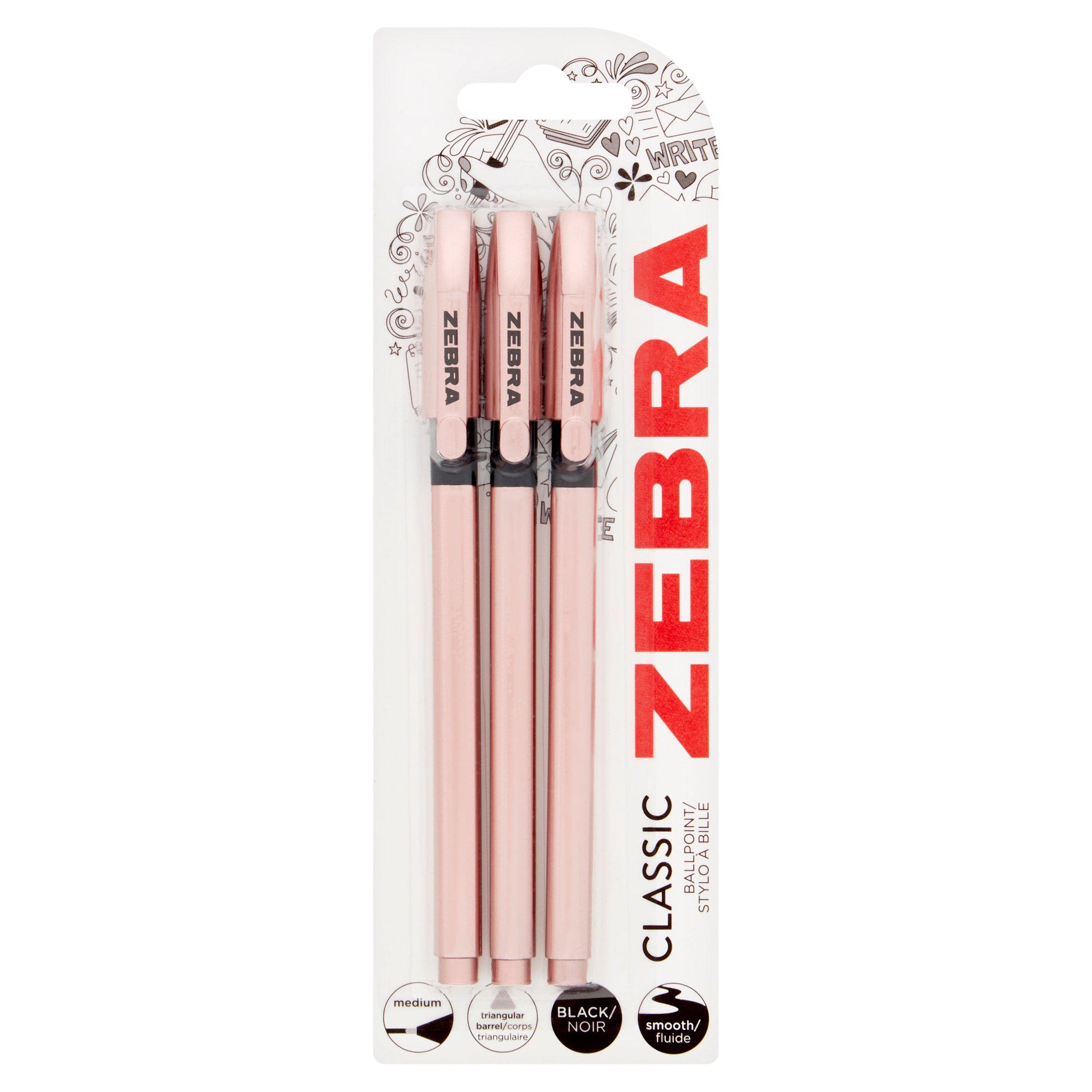 Zebra Classic Rose Gold Ballpoint Pens 3pk