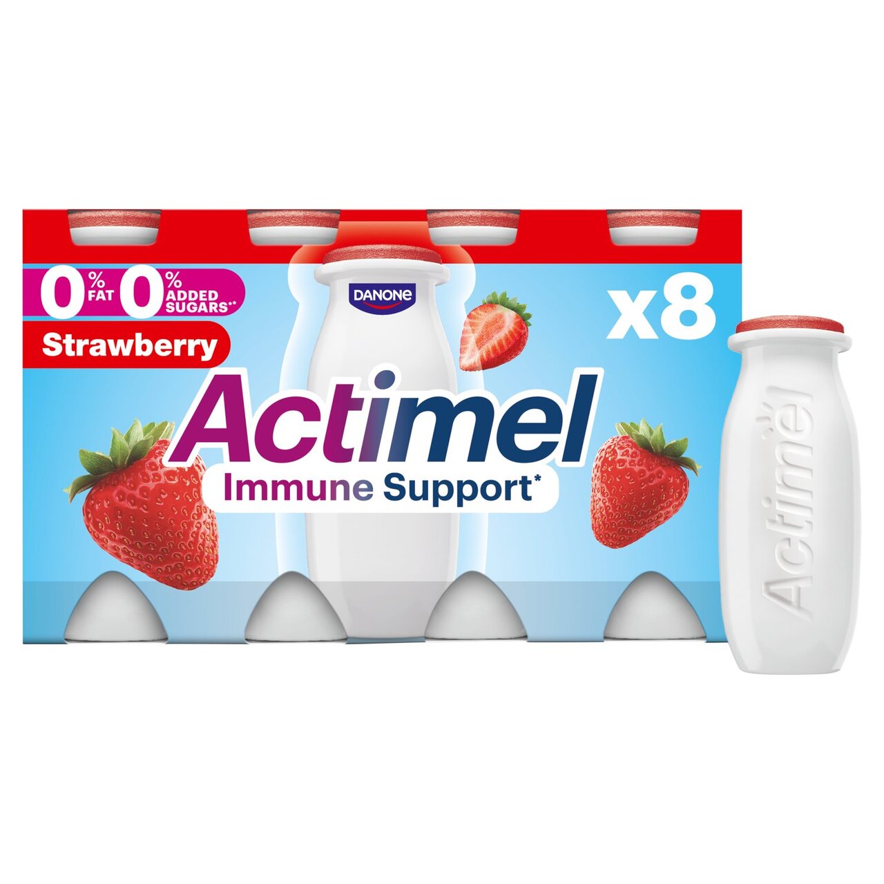 Actimel 0% Fat Strawberry Yoghurt Drink 8 x 100ml
