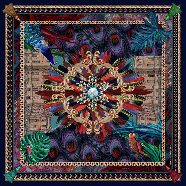 LV Scarf Anastasia Navy/Burgundy 90x90cm