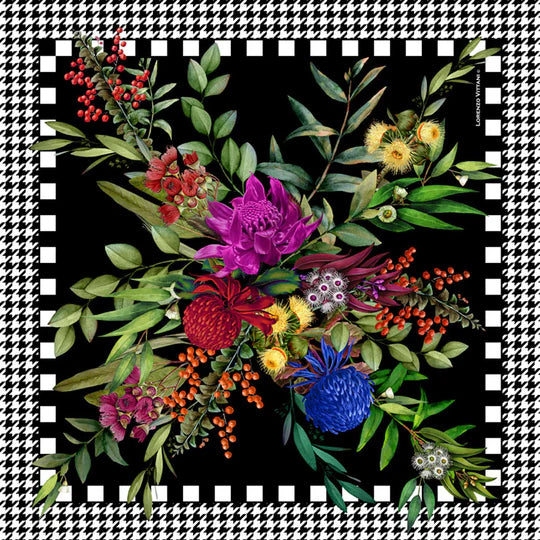 LV Scarf Wildflowers, Black/Houndstooth 90x90cm