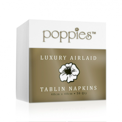 Poppies Luxury Airlaid Tablin 40x40cm Napkins White x50