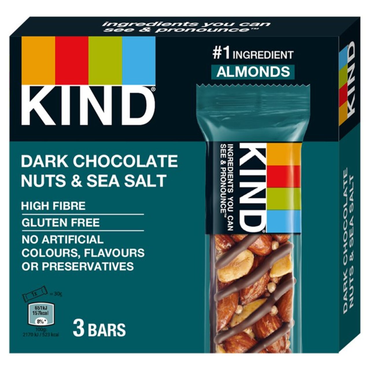 Kind Dark Chocolate Nuts & Sea Salt Bar 3 x 30g